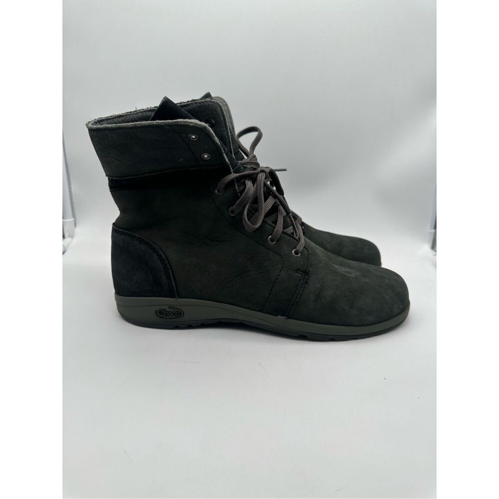 Chaco Natilly‎ Lace-Up Fold Down Hiking Boots Black Women's Size 9.5